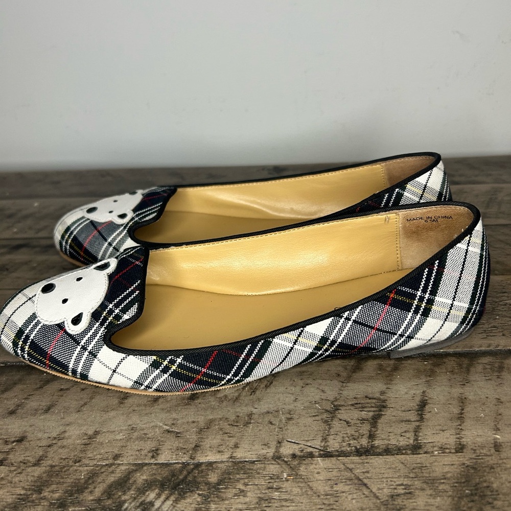Talbots Georgina Plaid Flats with Bear Detail